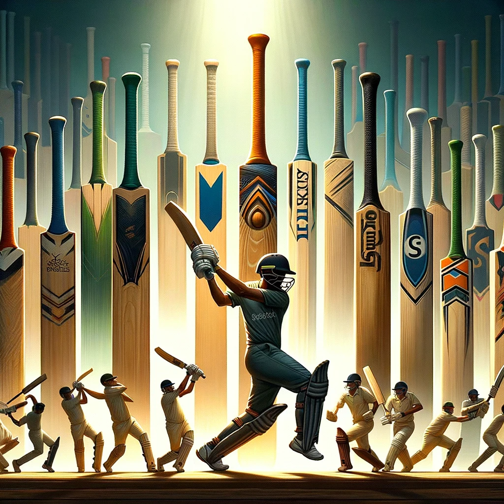 Image Depicting Variety of Cricket Bats (Weights & Sizes)