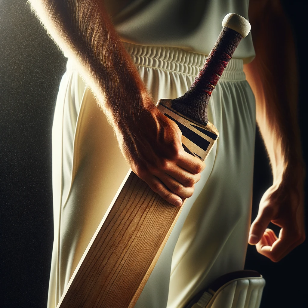 Close-up of Cricket Bat Grip and Balance: